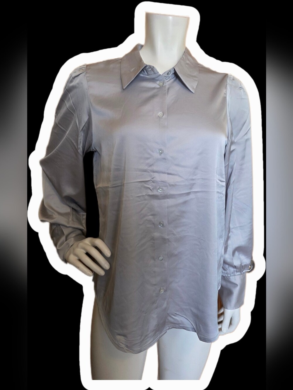 Suzy Shier Light Gray Button-Down Blouse